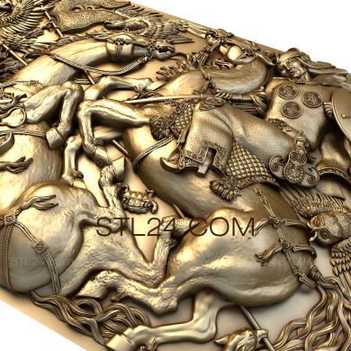 Панно художественные (Битва воинов, PH_0227) 3D модель для ЧПУ станка